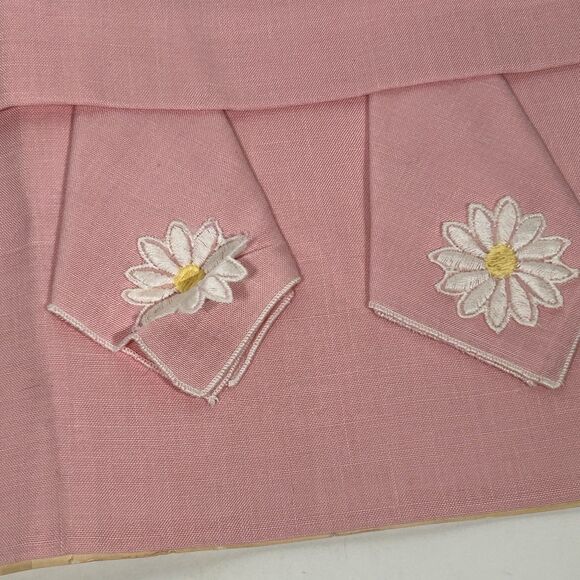 Vintage Tablecloth & 4 Napkins Pink Daisy Flower Applique New Never Used Retro - Picture 3 of 7